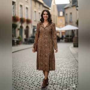 T & Company 10 Rayon Paisley Collared Button Midi Dress Vintage 90s Grunge Boho